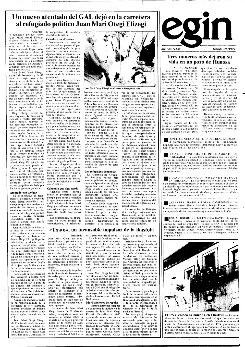 Juan Mari Otegiren hilketa, Egin-en.