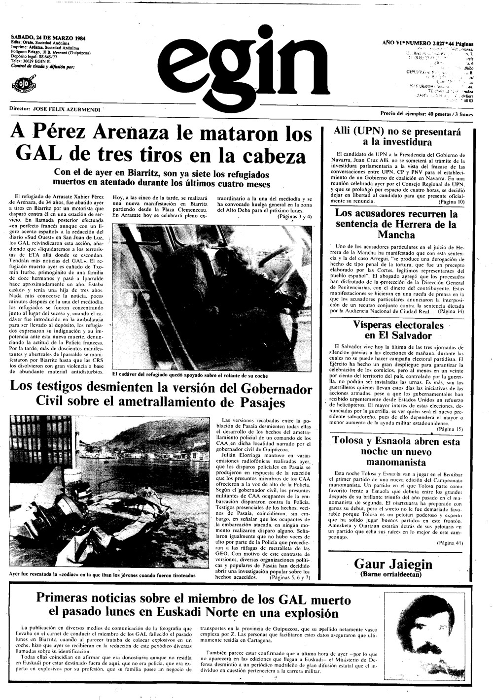 Perez Arenaza, Egin-en.