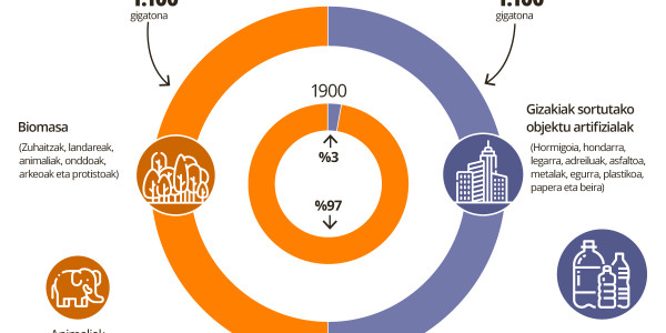 Gizakien objektuek gehiago pisatzen dute jadanik Lurreko biomasak baino
