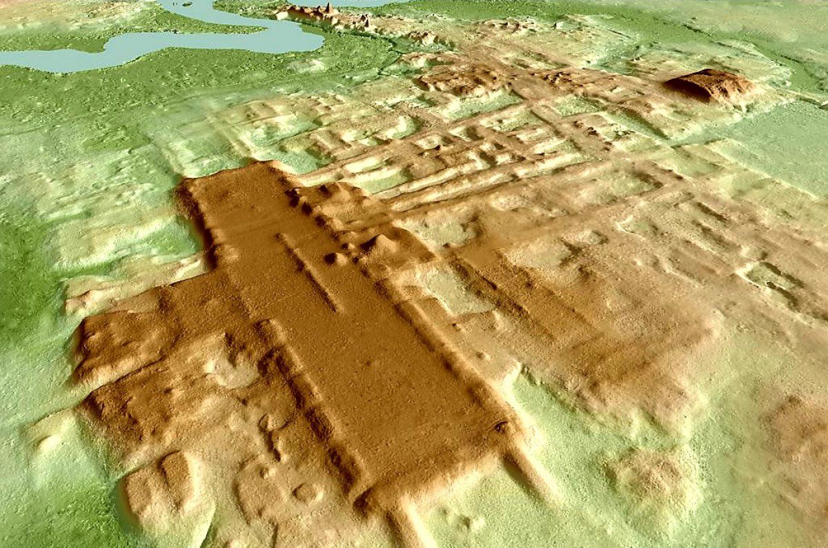 Aguada Fenixeko indusketa gunea, LIDAR teknologia bidez hartutako irudi batean. ALFONSO BOUCHOT / WIKIMEDIA COMMONS (CC BY-SA)