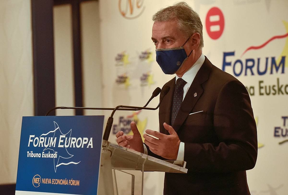 Urkullu, gaur goizeko hitzaldian, Bilbon. MIGUEL TOñA / EFE