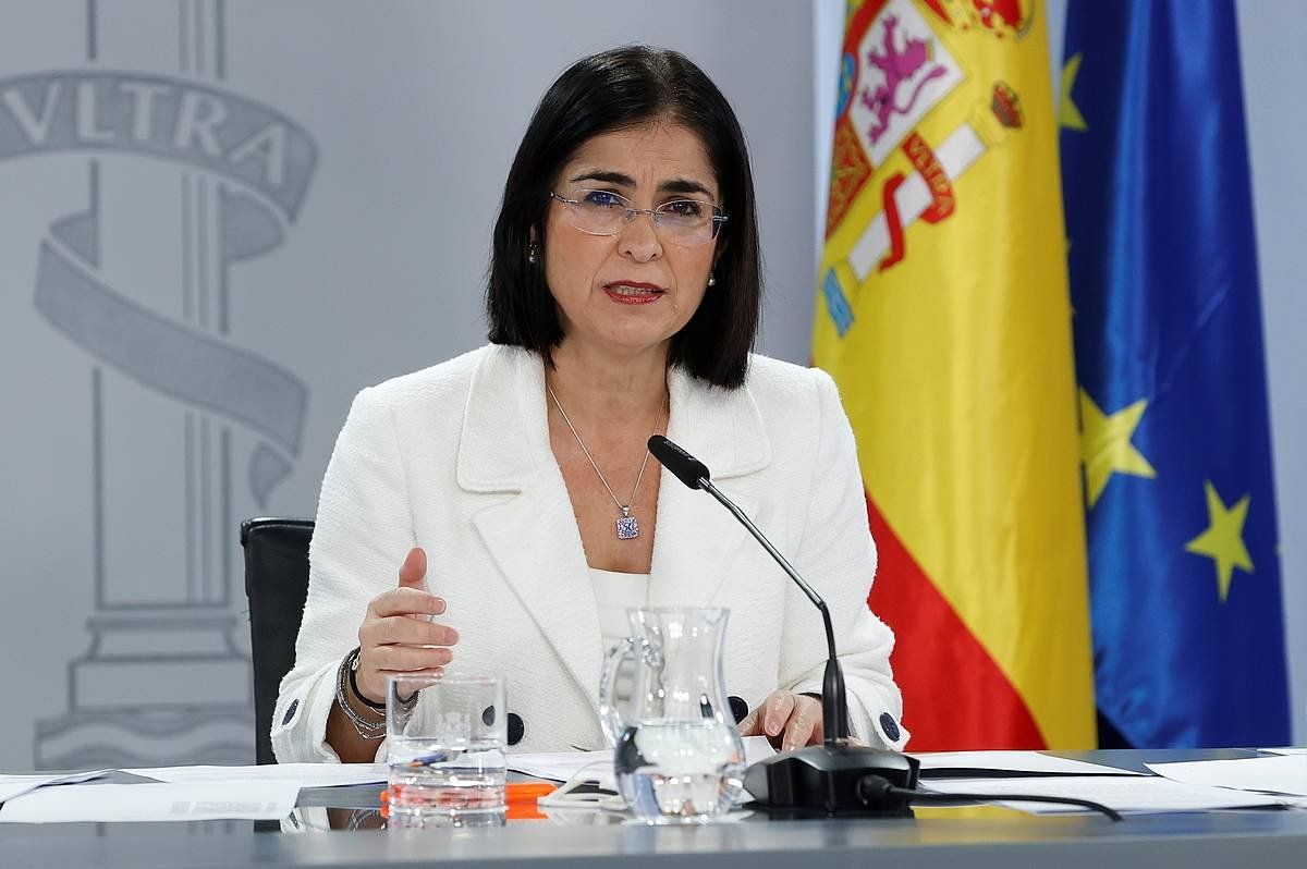 Carolina Darias Espainiako Osasun ministroa, Ministroen Kontseiluaren osteko agerraldian. J. J. GUILLEN / EFE