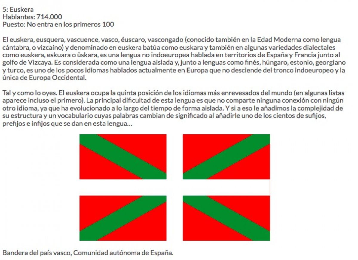 Zailtasunaren araberako hizkuntzen sailkapen egin duen atarietako baten irudia. BERRIA