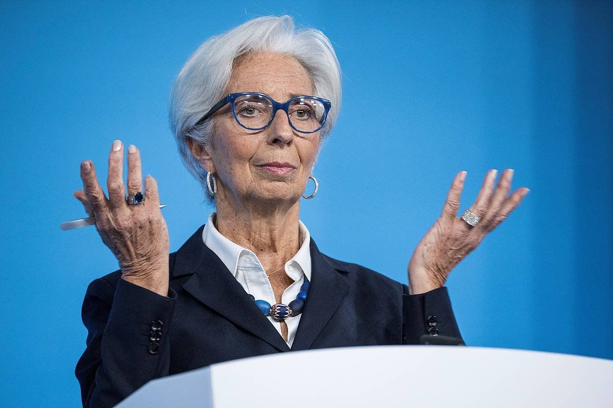 Christine Lagarde EBZko presidentea, gaurko agerraldian. THOMAS LOHNES / EFE
