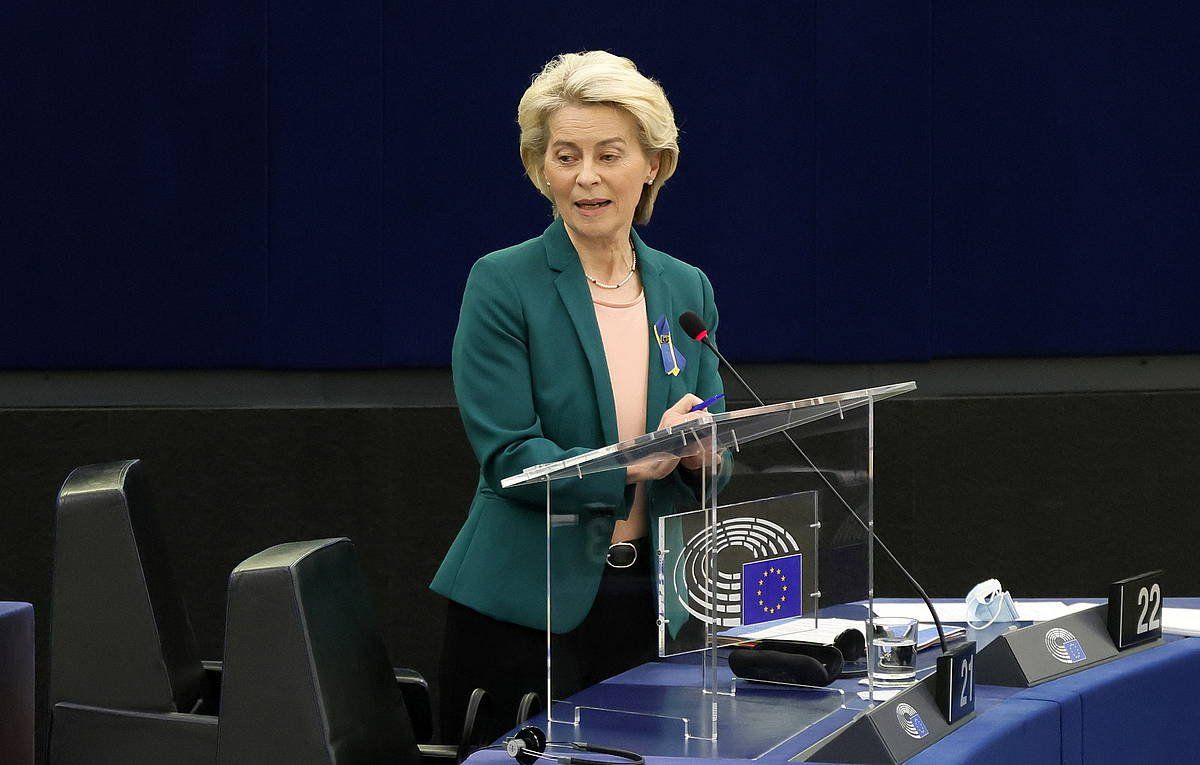 Ursula von der Leyen Europako Batzordeko presidentea, gaur, Estrasburgon. EFE