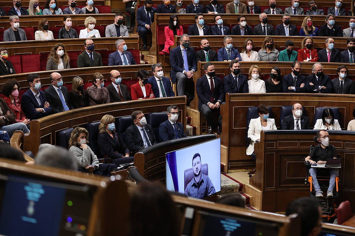 Volodimir Zelenskiren hitzartzea gaur, Espainiako Kongresuan. KIKO HUESCA, EFE
