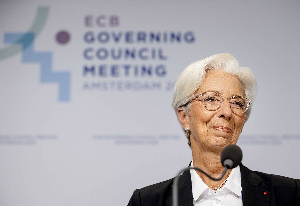 Christine Lagarde, Europako Banku Zentraleko presidentea, gaurko agerraldian. SEM VAN DER WAL / EFE