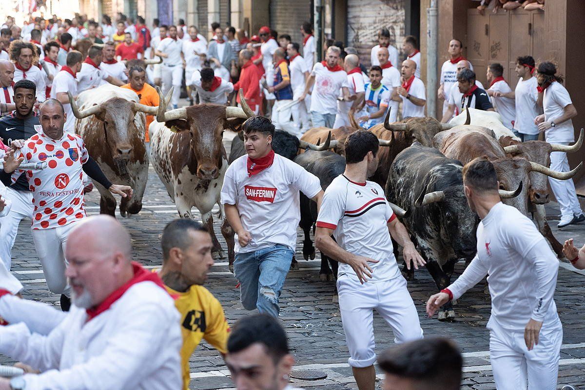 La Palmosilla ganadutegiko zezenak, gaur, sanferminetako laugarren entzierroan. JAGOBA MANTEROLA / FOKU