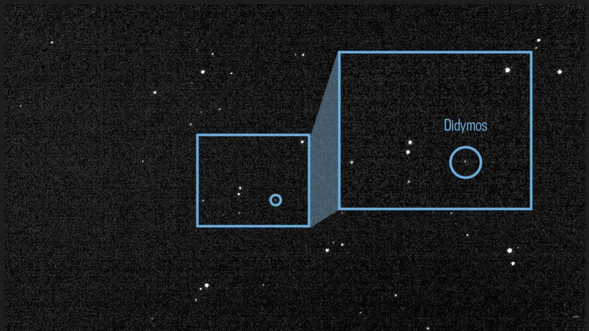 Didymos eta Dimorphos asteroideen lehenengo irudia, 'DART' zundako DRACO kamerak utailean harturikoa. NASA JPL DART NAVIGATION TEAM