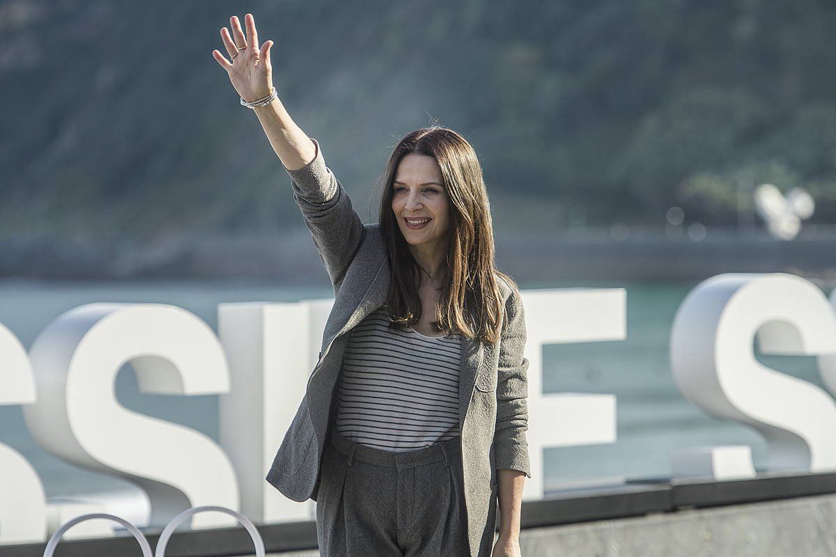 Juliette Binoche Donostian, gaur goizean. JON URBE / FOKU