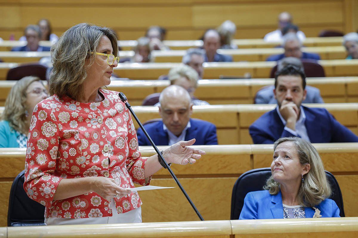 Teresa Ribera, gaur, Espainiako Senatuan egin duen agerraldian. JUANJO MARTIN / EFE