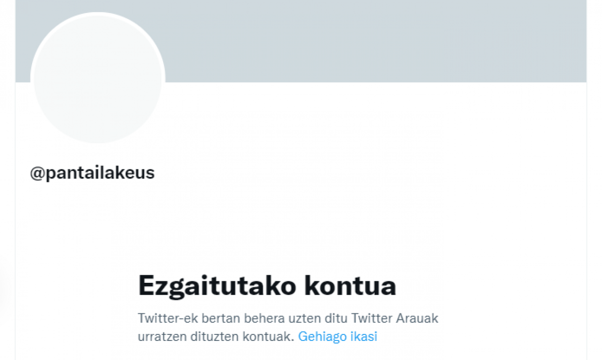 Pantailak Euskaraz taldearen Twitterreko profila. PANTAILAK EUSKARAZ