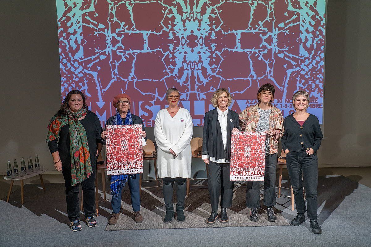 Feministalidaren hamazazpigarren edizioaren aurkezpena, gaur, Donostian. ANDONI CANELLADA / FOKU