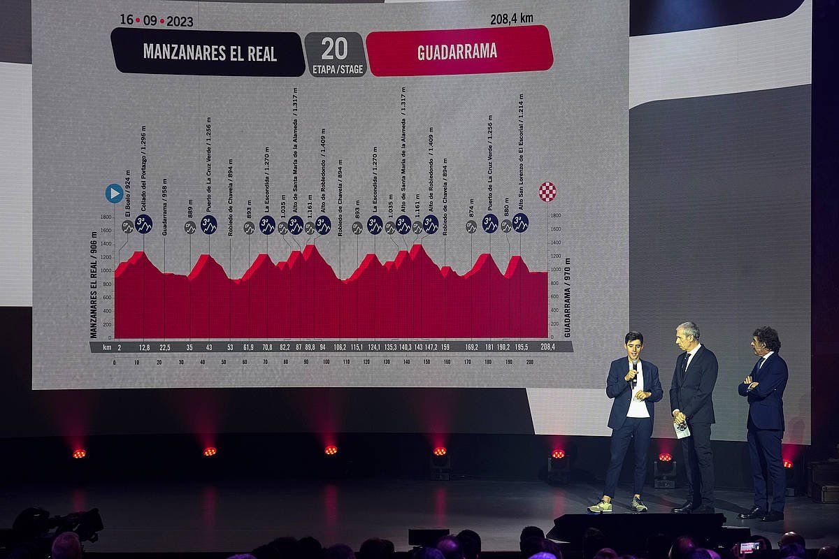 Espaniako Vueltaren ibilbidearen aurkezpena, gaur, Bartzelonan. ALEJANDRO GARCIA / EFE