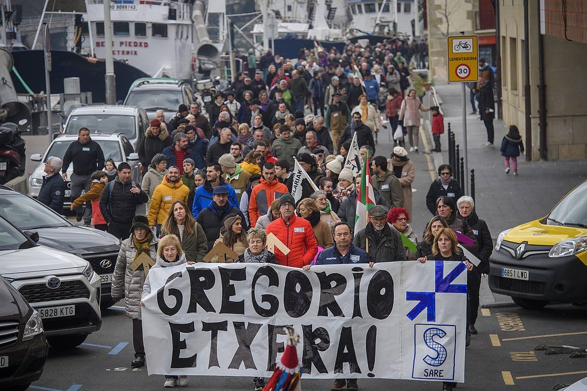 Gregorio Eskuderoren aldeko manifestazioa, gaur, Orion. GORKA RUBIO / FOKU
