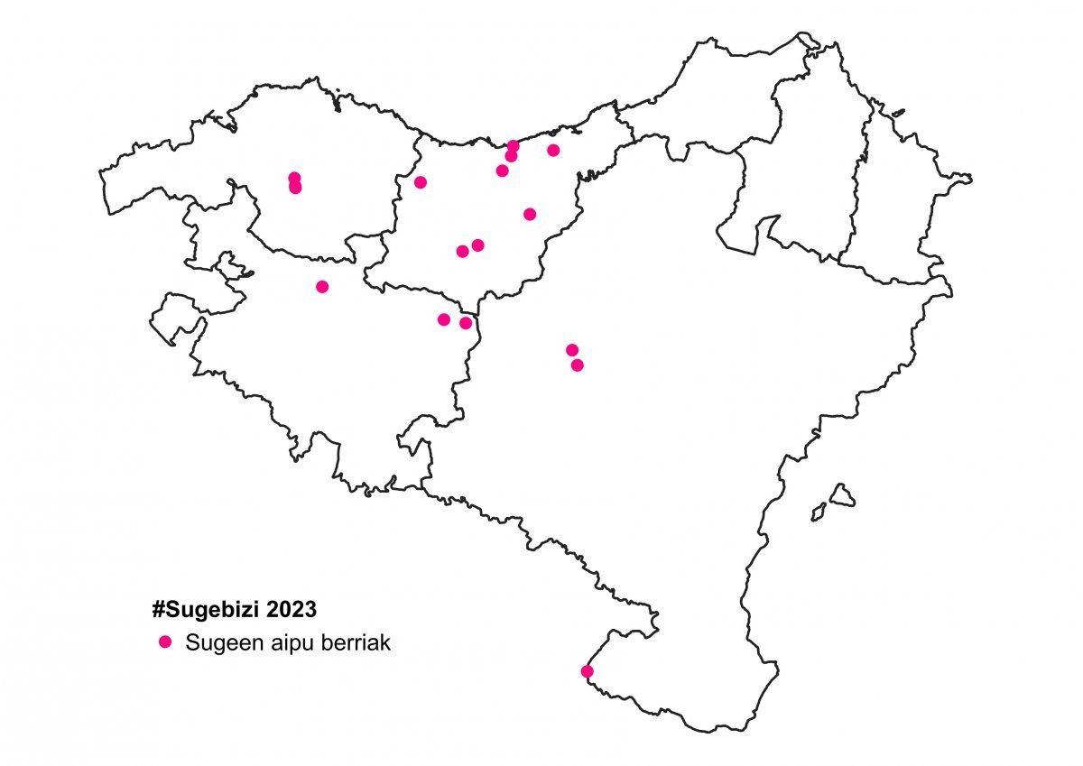 Aurtengo lehen sugeak non ikusi dituzten erakusteko mapa. ARANZADI