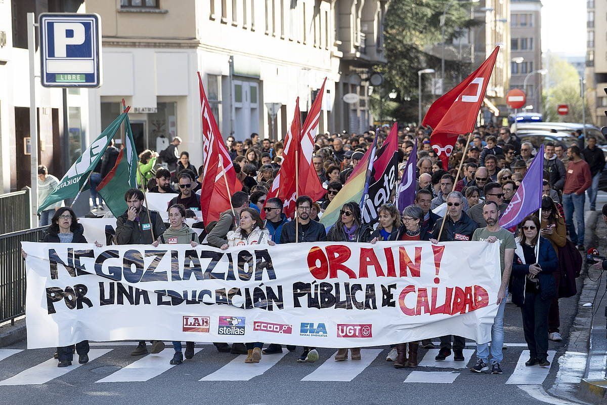 Nafarroako Hezkuntza publikoko eragileek greba egin zuten iragan apirilean. IÑIGO URIZ / FOKU