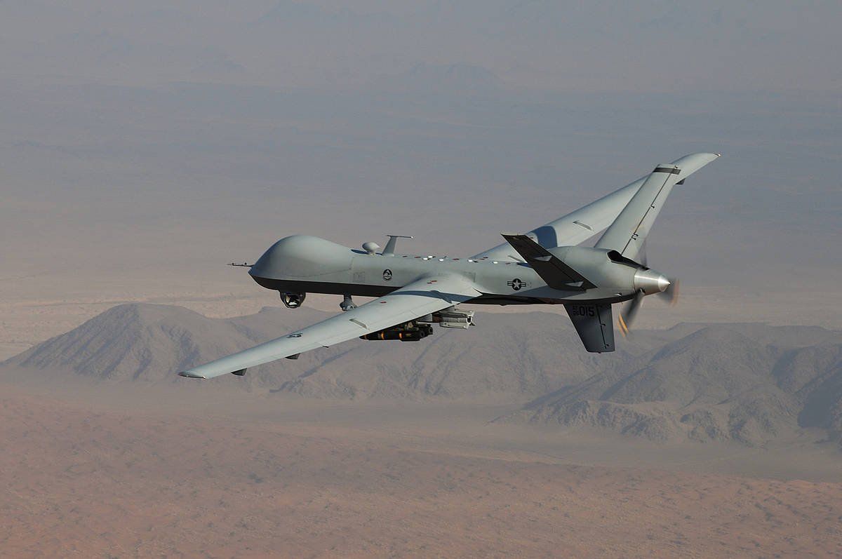 AEBetako armadko MQ-9 Reaper motako dronea, borroka misio batean, Afganistago hegoaldean, datarik gabeko argazki batean. LESLIE PRATT/ EFE