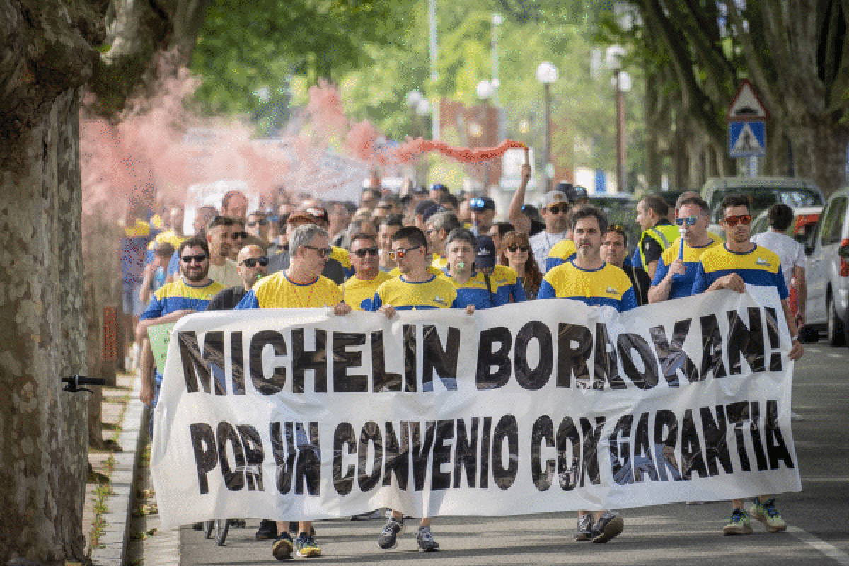 Michelin Lasarteko langileak joan den asteko mobilizazio batean, Lasarten. GORKA RUBIO/ FOKU