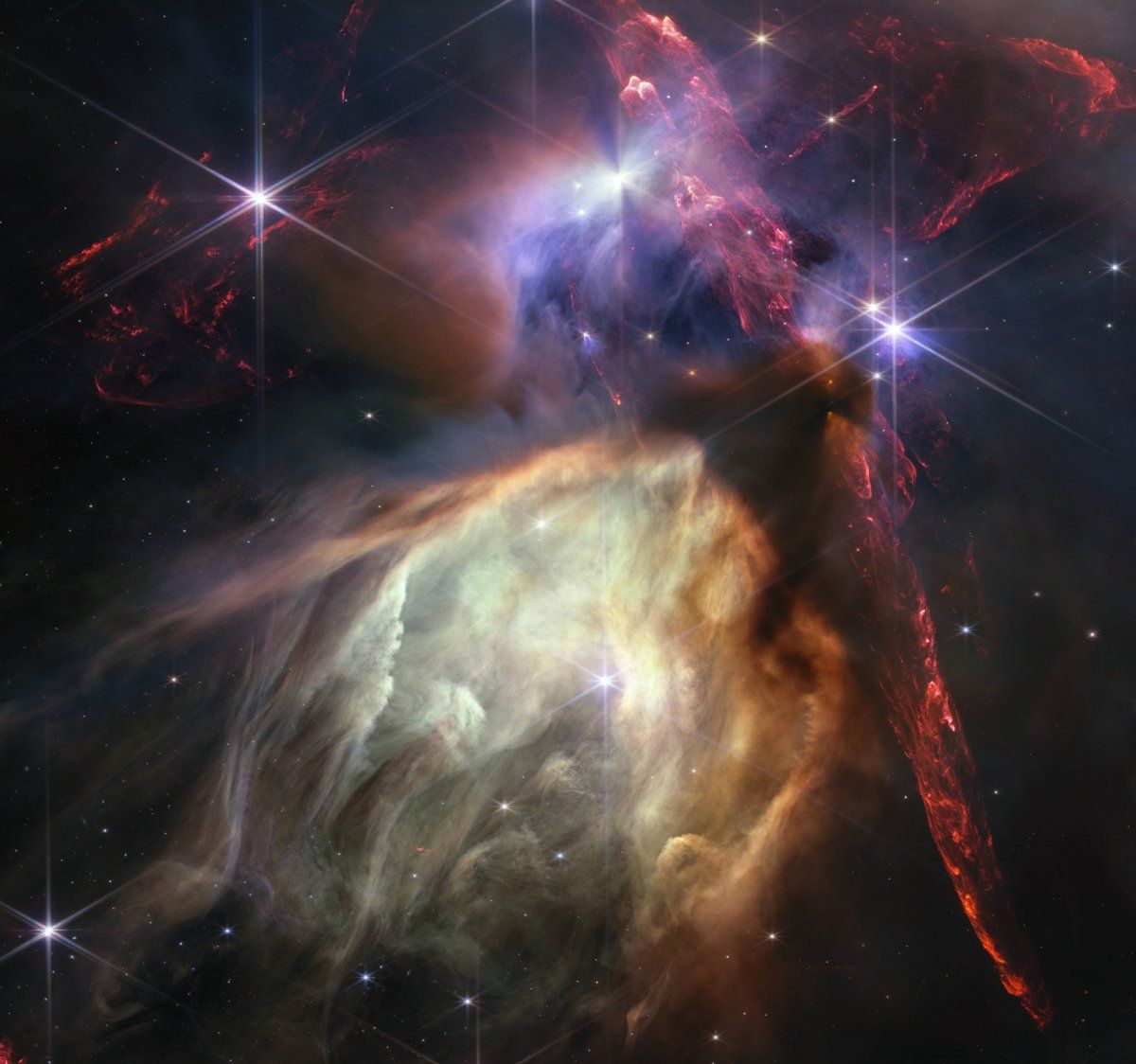 Rho Ophiuchi laino multzoa. NASA, ESA, CSA