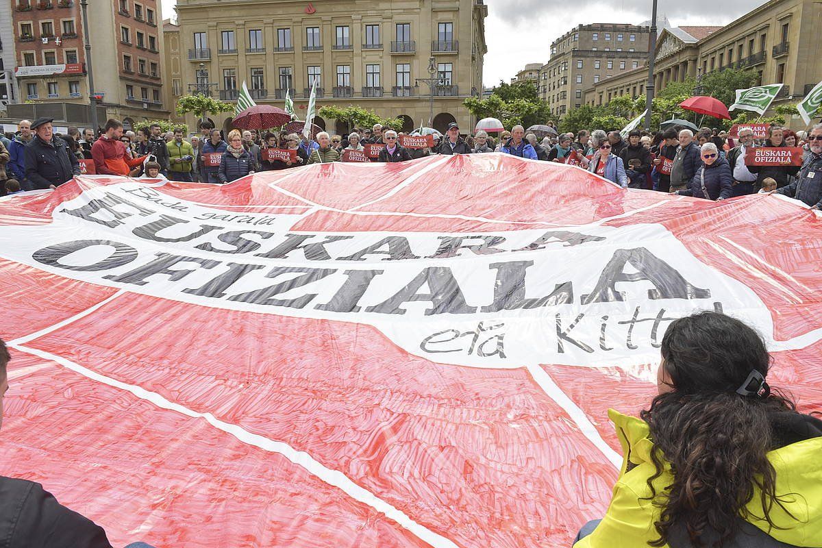 Euskara Nafarroa osoan ofiziala izan dadin eskatzeko aurten Iruñean egindako mobilizazio bat. IDOIA ZABALETA / FOKU