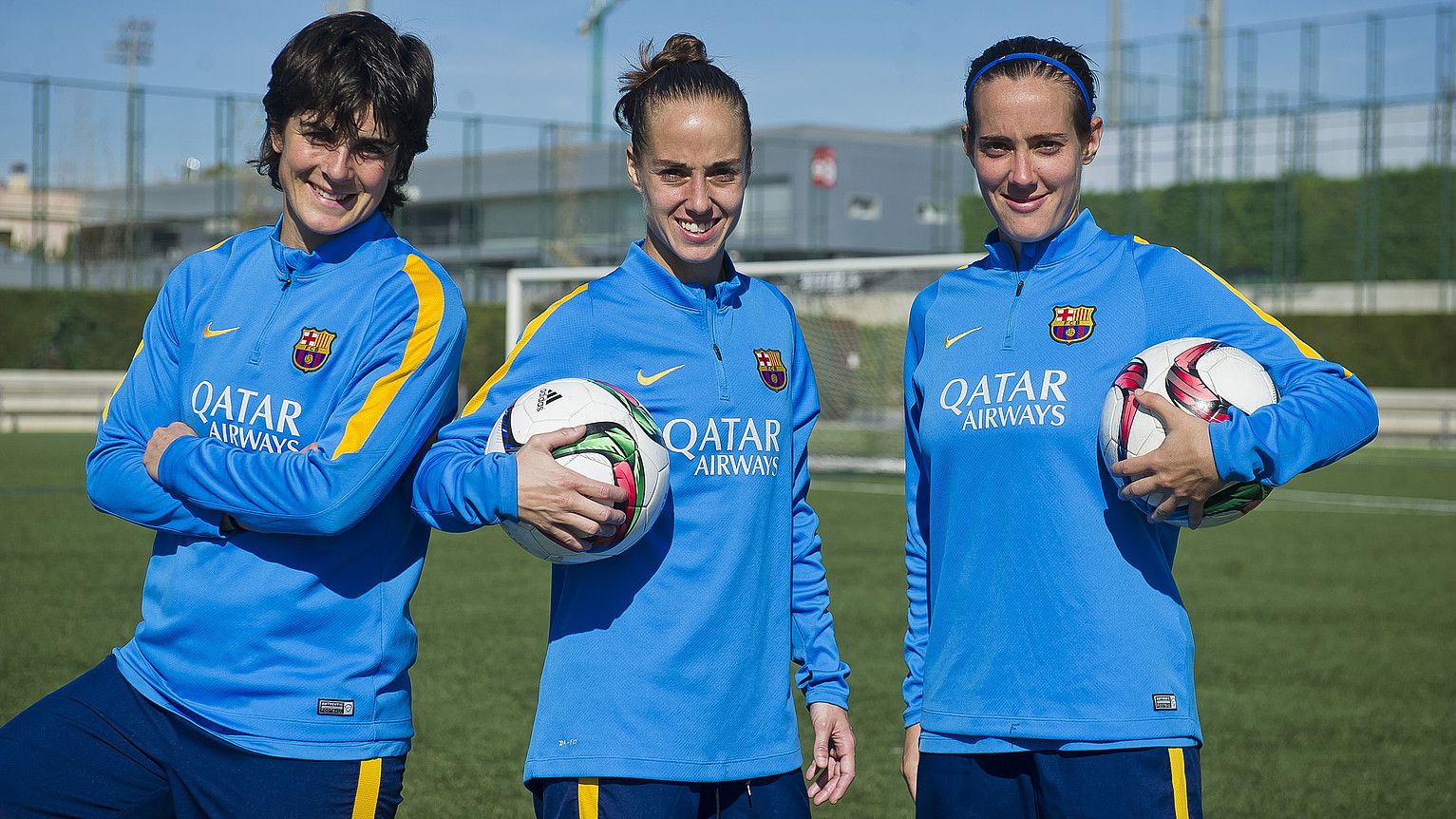 Ane Bergara, Leire Landa eta Marta Unzue, joan den astean, Bartzelonarekin entrenamendua hasi aurretik. FC BARCELONA.