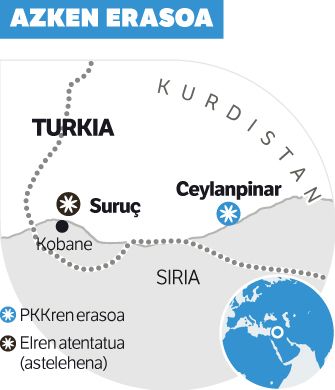 PKK-k Turkiako bi polizia hil ditu, Suruçeko erasoarengatik «mendeku hartzeko».