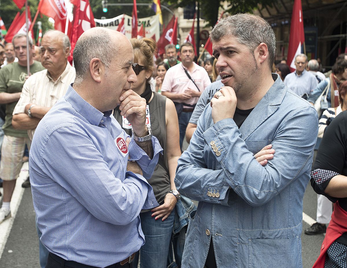 Raul Arza (UGT) eta Unai Sordo (CCOO), artxiboko irudi batean. JON HERNAEZ / ARGAZKI PRESS. Raul Arza (UGT) eta Unai Sordo (CCOO), artxiboko irudi batean. JON HERNAEZ / ARGAZKI PRESS.