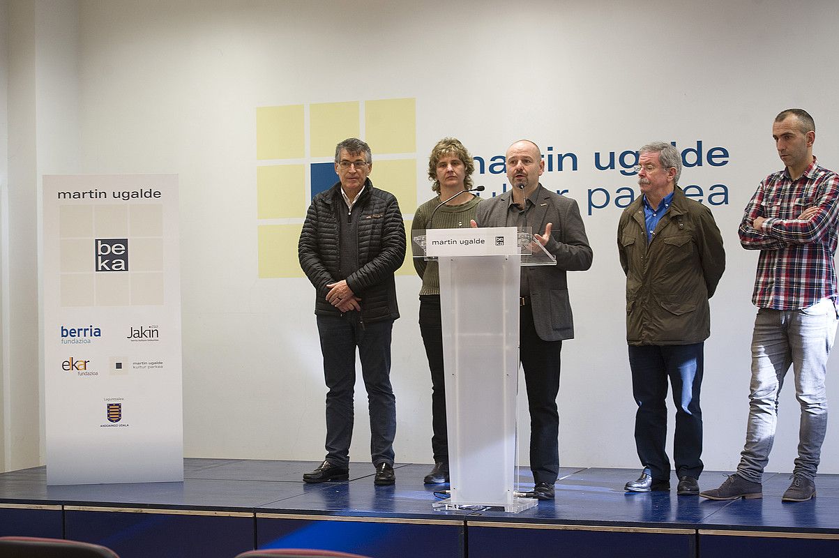 Joan Mari Torrealdai, Ana Karrere, Joanmari Larrarte, Jose Mari Sors eta Iban Arregi, atzo, Andoainen. JUAN CARLOS RUIZ / ARP.