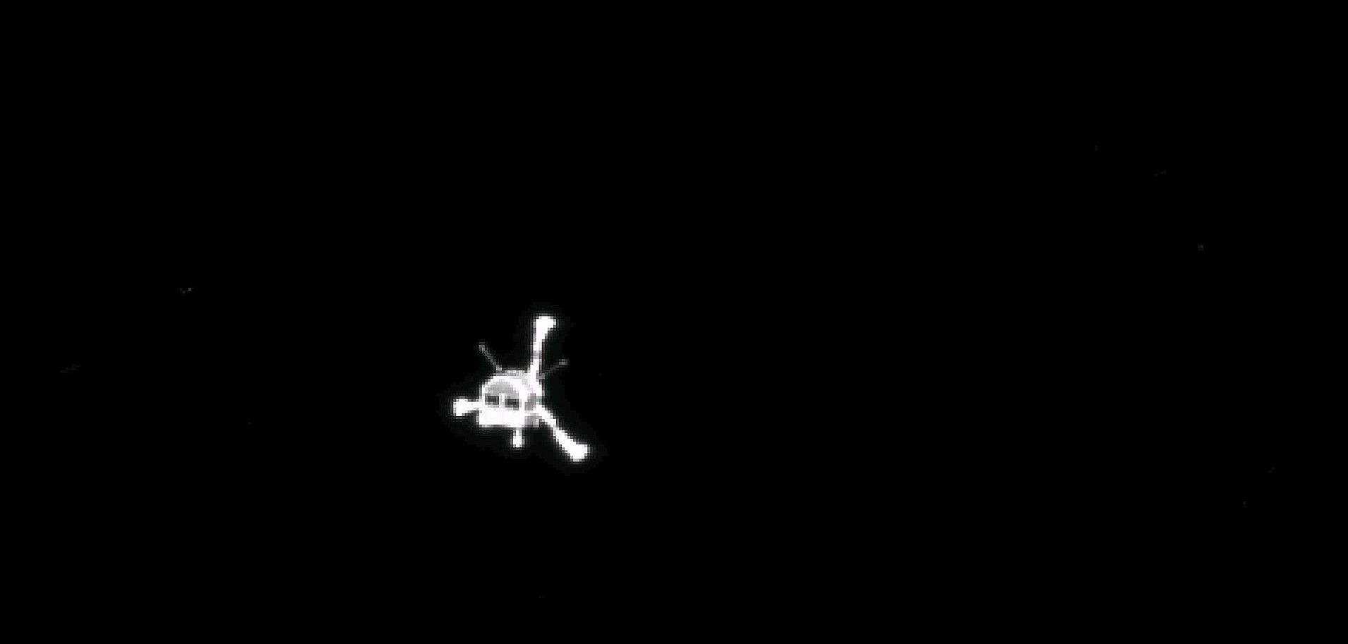 Rosetta espaziontziak atzo Philae zundari, askatu eta gero, kometara bidean zihoala ateratako argazki bat. EFE.