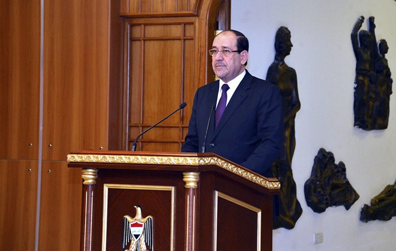 Nuri al-Maliki Irakeko jarduneko lehen ministroa atzo emandako prentsaurrekoan. EFE. Nuri al-Maliki Irakeko jarduneko lehen ministroa atzo emandako prentsaurrekoan. EFE.