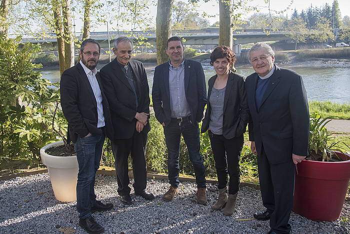 Arnaldo Otegi eta Anita Lopepe Harold Good eta Matteo Zuppi lekukoekin bildu dira Baionan. ANDONI CANELLADA, ARGAZKI PRESS