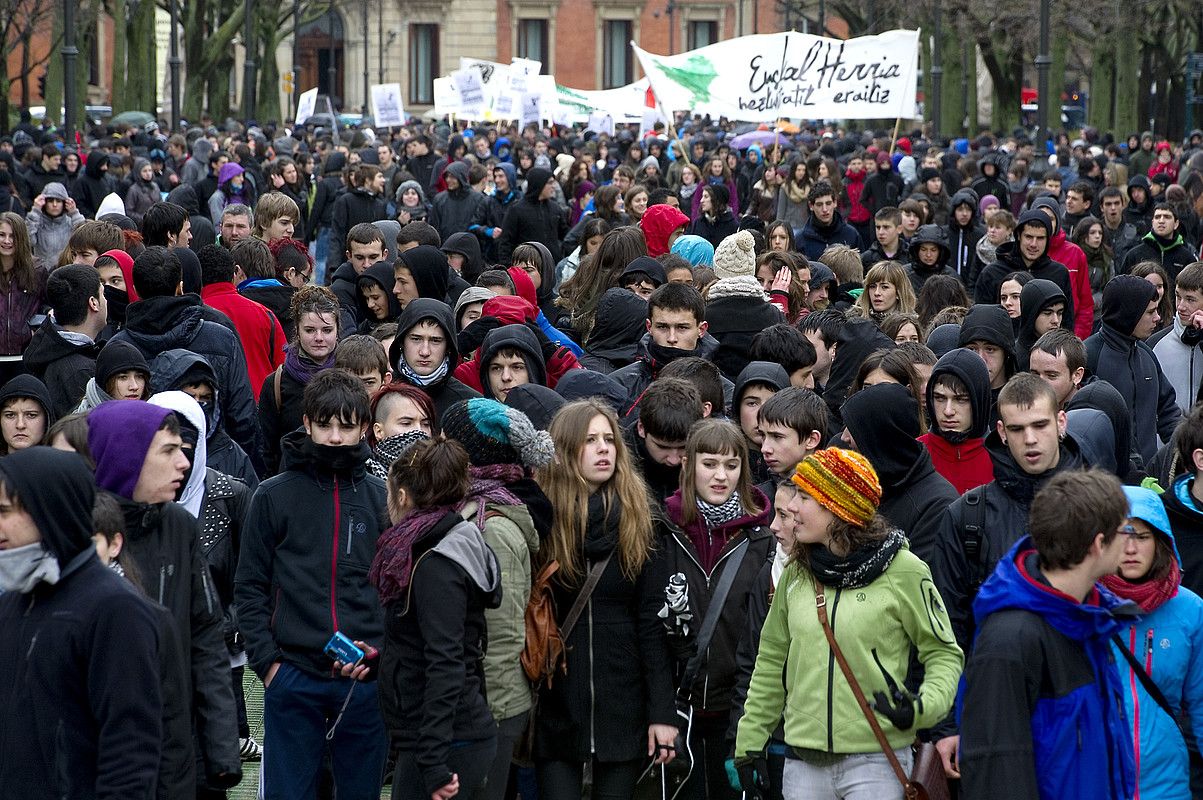 Atzo goizeko manifestazioko une bat. IDOIA ZABALETA / ARGAZKI PRESS.