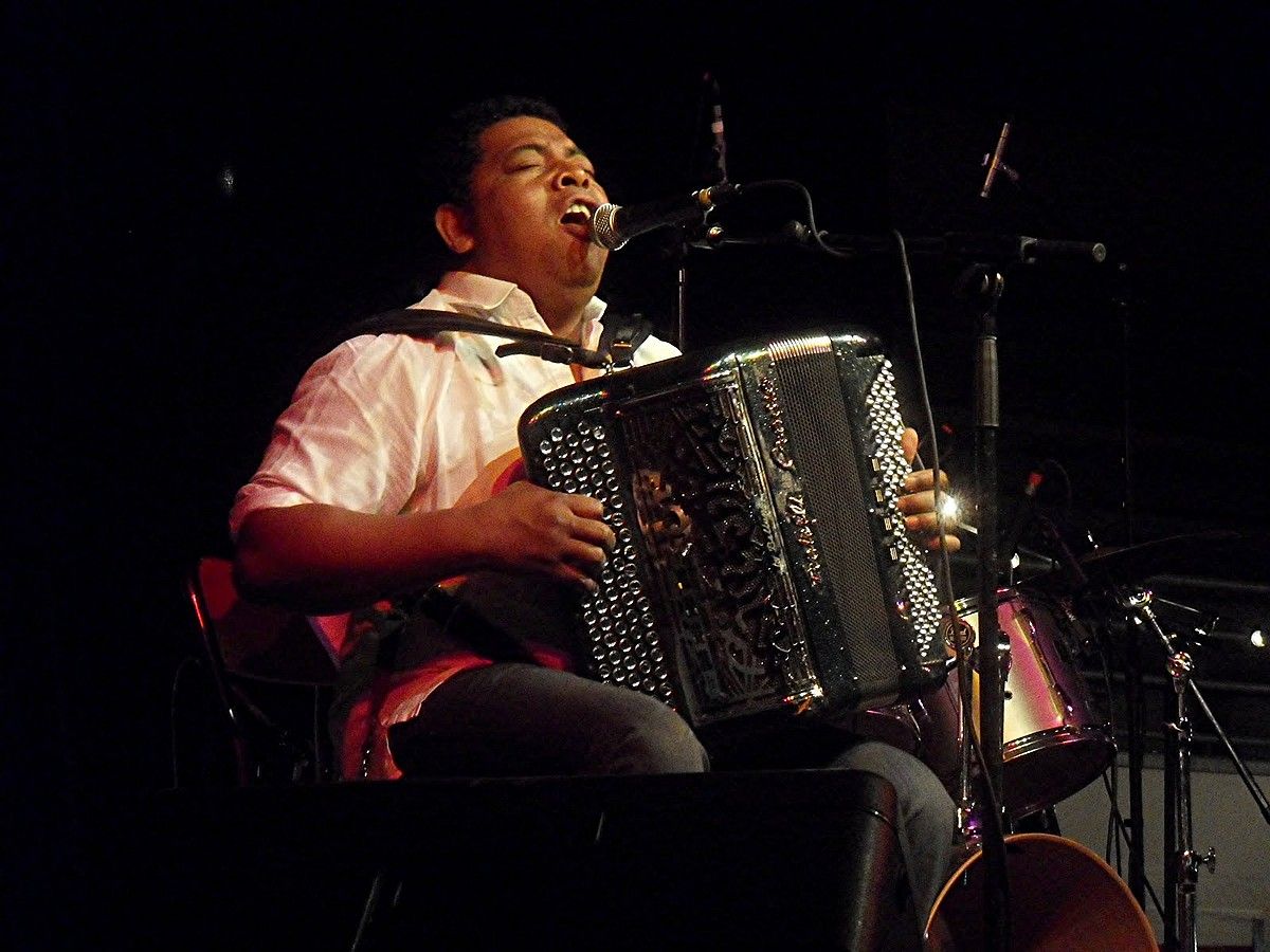 Regis Gizavo Madagaskargo akordeoi jotzailea, kontzertu batean. Larunbatean joko du Itsasun. BERRIA / BERRIA.