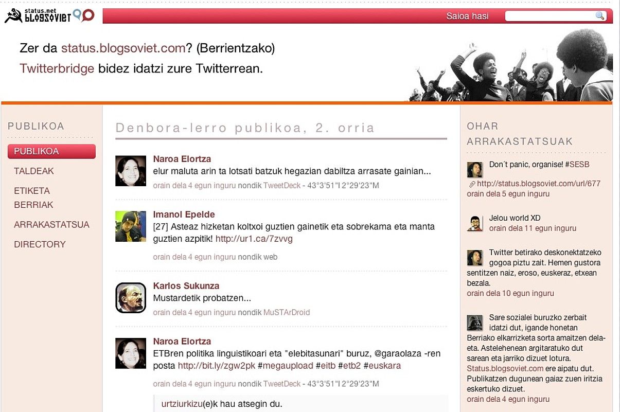 Gero eta erabiltzaile gehiago ditu status.blogsoviet.com euskarazko sare deszentralizatuak. BERRIA. Gero eta erabiltzaile gehiago ditu status.blogsoviet.com euskarazko sare deszentralizatuak. BERRIA.