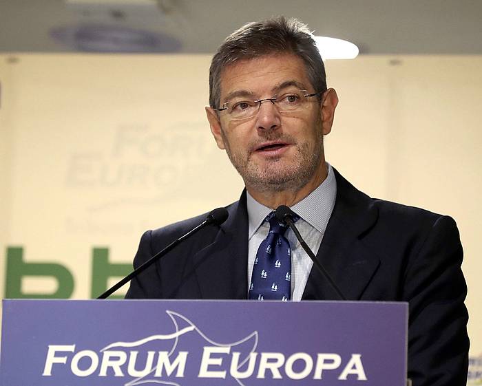 Rafael Catala Espainiako Justizia ministroa, gaur Bilbon Forum Europan eman duen hitzaldian. LUIS TEJIDO / EFE