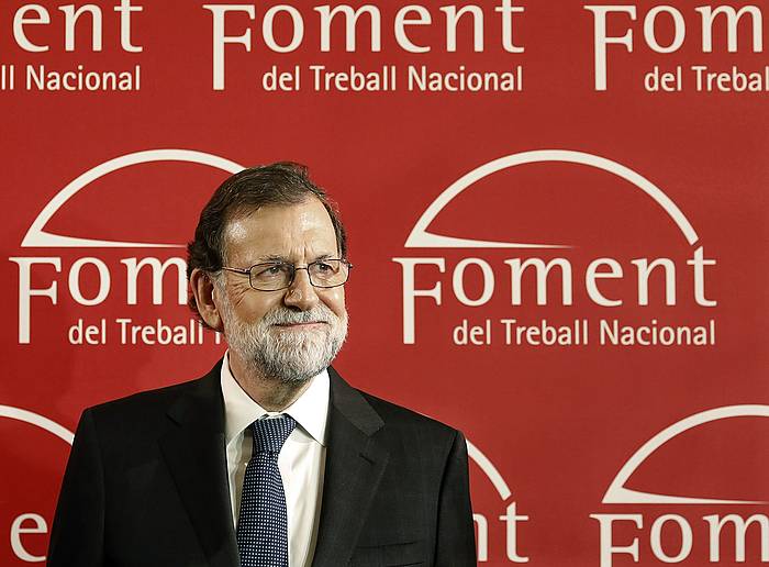 Rajoy, Foment del Treball patronalaren sarien banaketan, gaur, Bartzelonan. ANDREU DALMAU / EFE