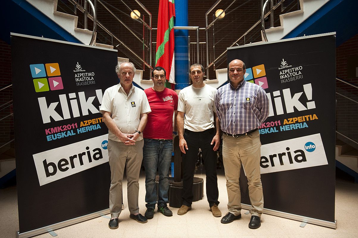 Martxelo Otamendi, Beñat Azurmendi, Aitor Unanue eta Koldo Tellitu, atzo, Azpeitian. JUAN CARLOS RUIZ / ARGAZKI PRESS. Martxelo Otamendi, Beñat Azurmendi, Aitor Unanue eta Koldo Tellitu, atzo, Azpeitian. JUAN CARLOS RUIZ / ARGAZKI PRESS.
