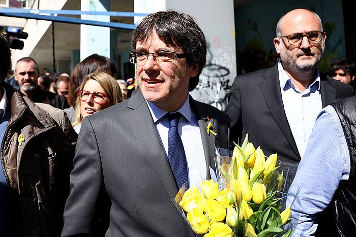 Carles Puigdemont Kataluniako presidente kargugabetua, joan den apirilaren 7an, Berlinen. OMER MESSINGER, EFE