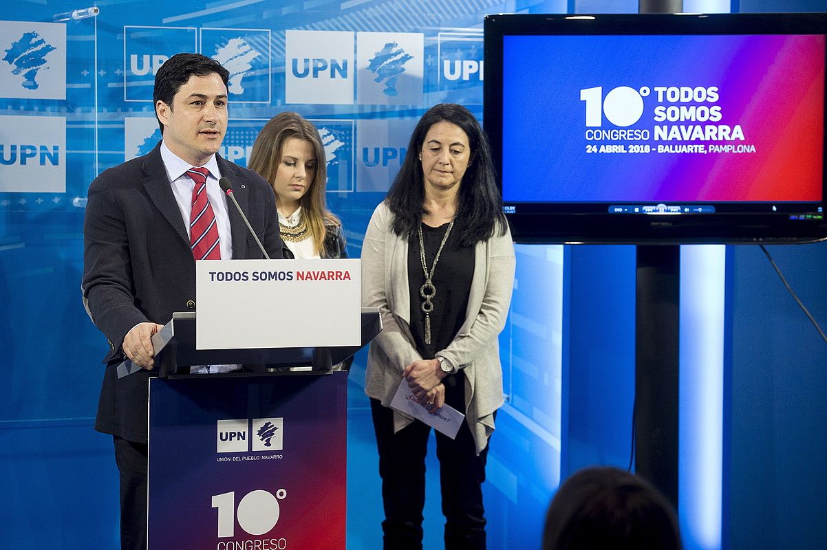 Oscar Arizkuren, atzo, UPNren X. kongresuaren aurkezpenean, alderdiaren Iruñeko egoitzan. IÑIGO URIZ / ARGAZKI PRESS.