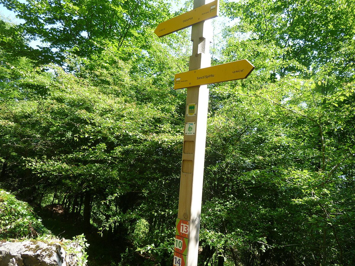 Ohiko seinaleak, zutoinaren goialdean, eta trail estazioari dagozkionak, behealdean. EUSKAL HERRIKO TRAIL ESTAZIOA.
