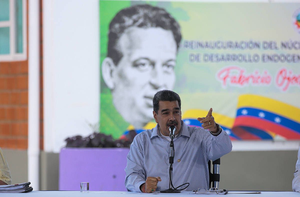 Nicolas Maduro Venezuelako presidentea, herenegun Caracasen eskainitako hitzaldi batean.