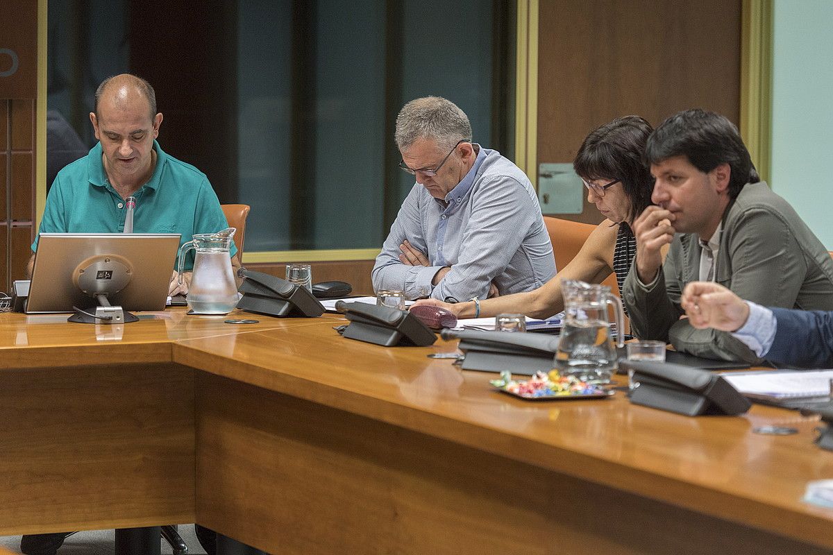 Etorkizunaren Alde plataformako kideak, atzo, legebiltzarrean. JUANAN RUIZ/ ARP.