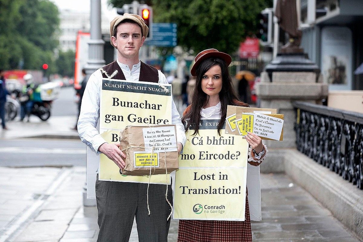 Irlandako gaelikoaren aurkako protesta bat, Dublinen. CONRADH NA GAELIGE.