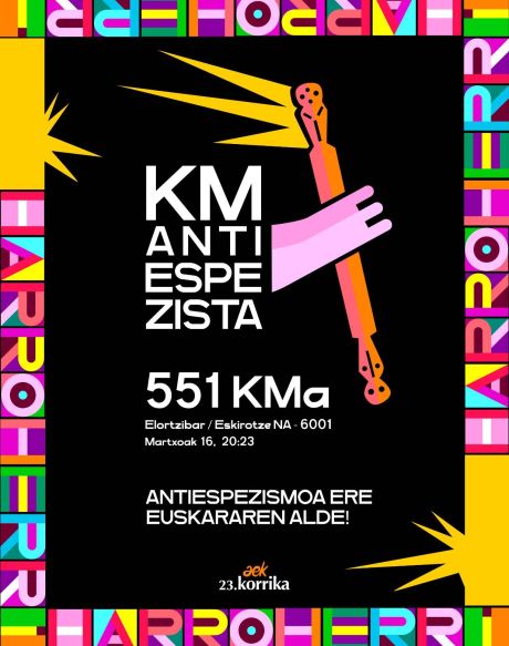 Aurtengo Korrikako kilometro antiespezistan parte hartzera deitzeko kartela. NOR Aurtengo Korrikako kilometro antiespezistan parte hartzera deitzeko kartela. NOR