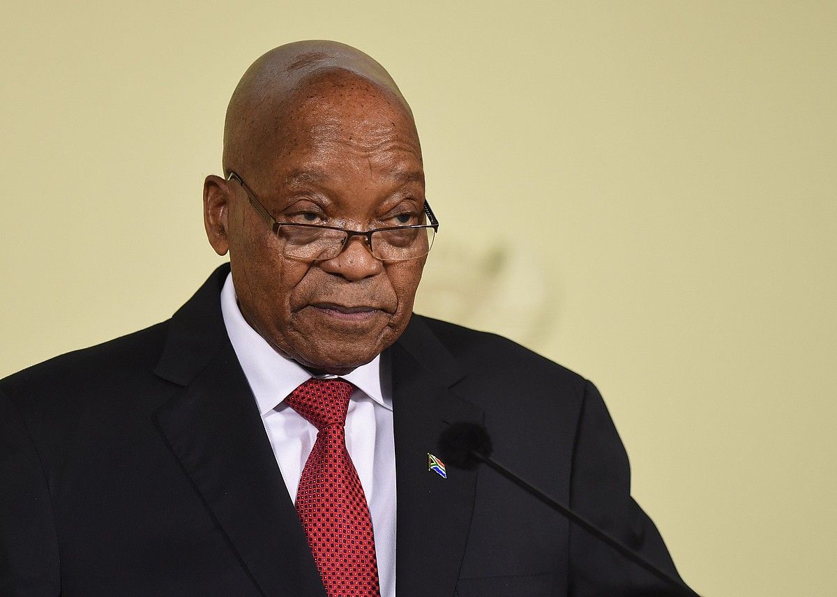 Jacob Zuma Hegoafrikako presidentea, atzo, dimisioa eman zuen unean. STR / EFE.