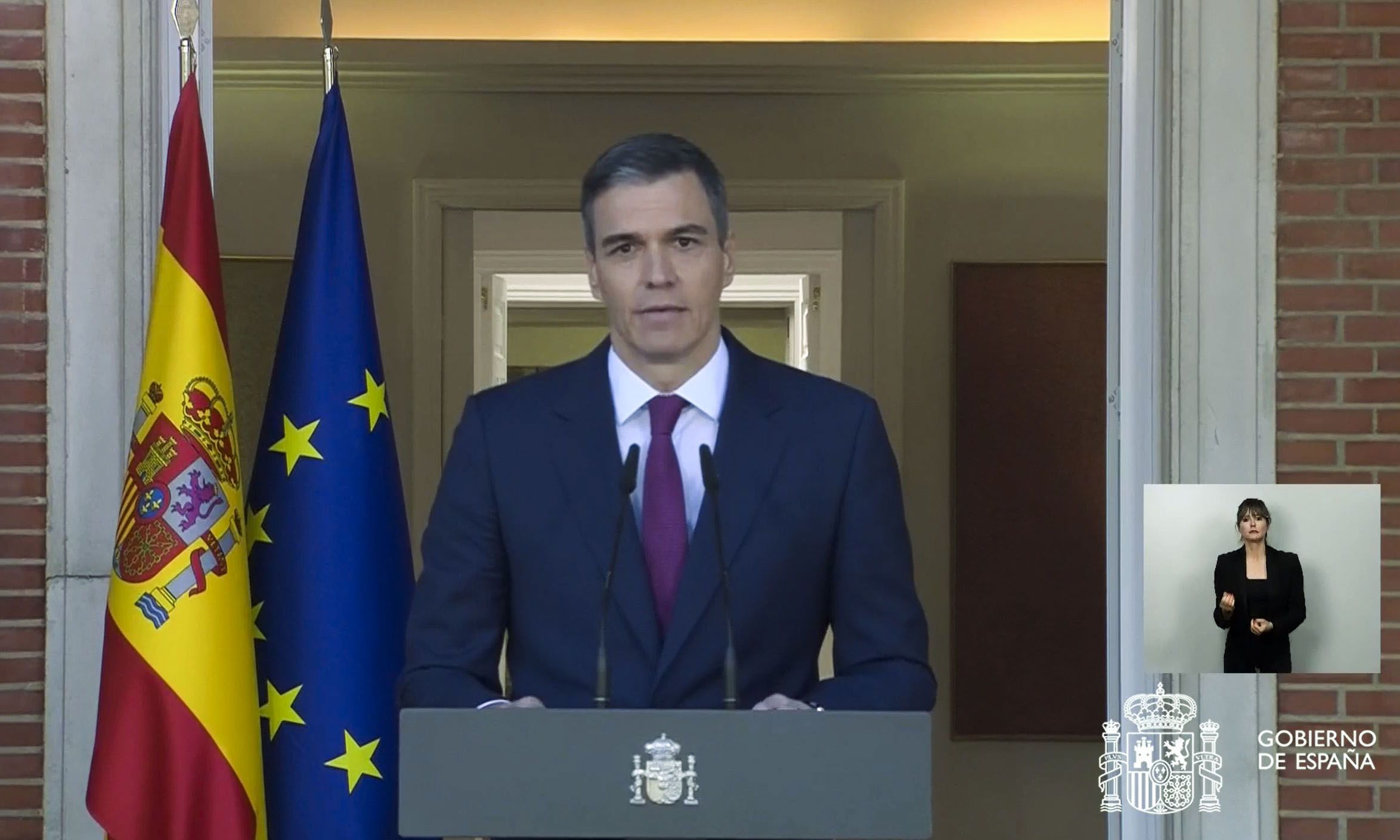 Pedro Sanchez Espainiako presidentea, gaurko agerraldian. MONCLOA