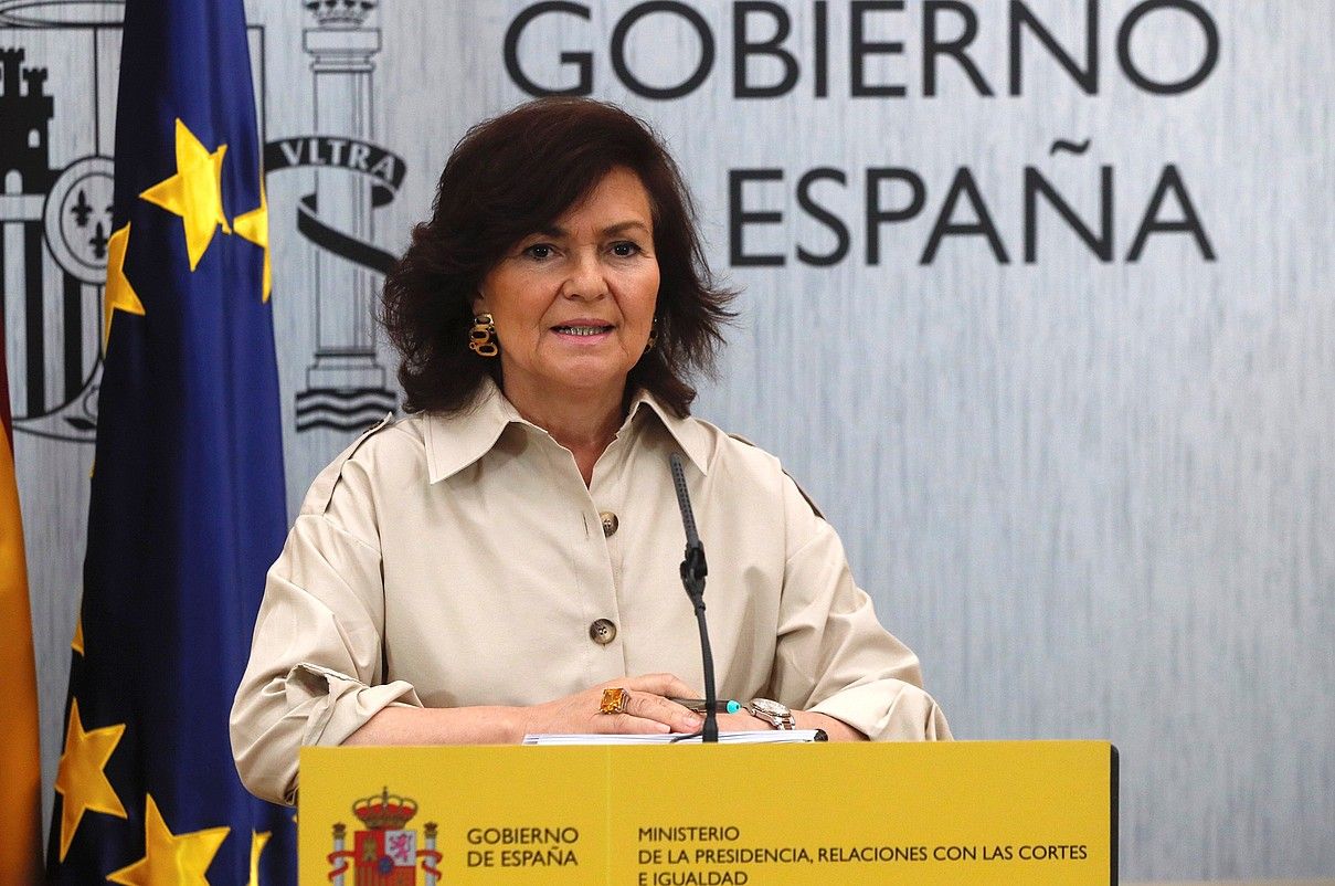Carmen Calvo presidenteordea, aste honetako agerraldi batean. F. ALVARADO / EFE.