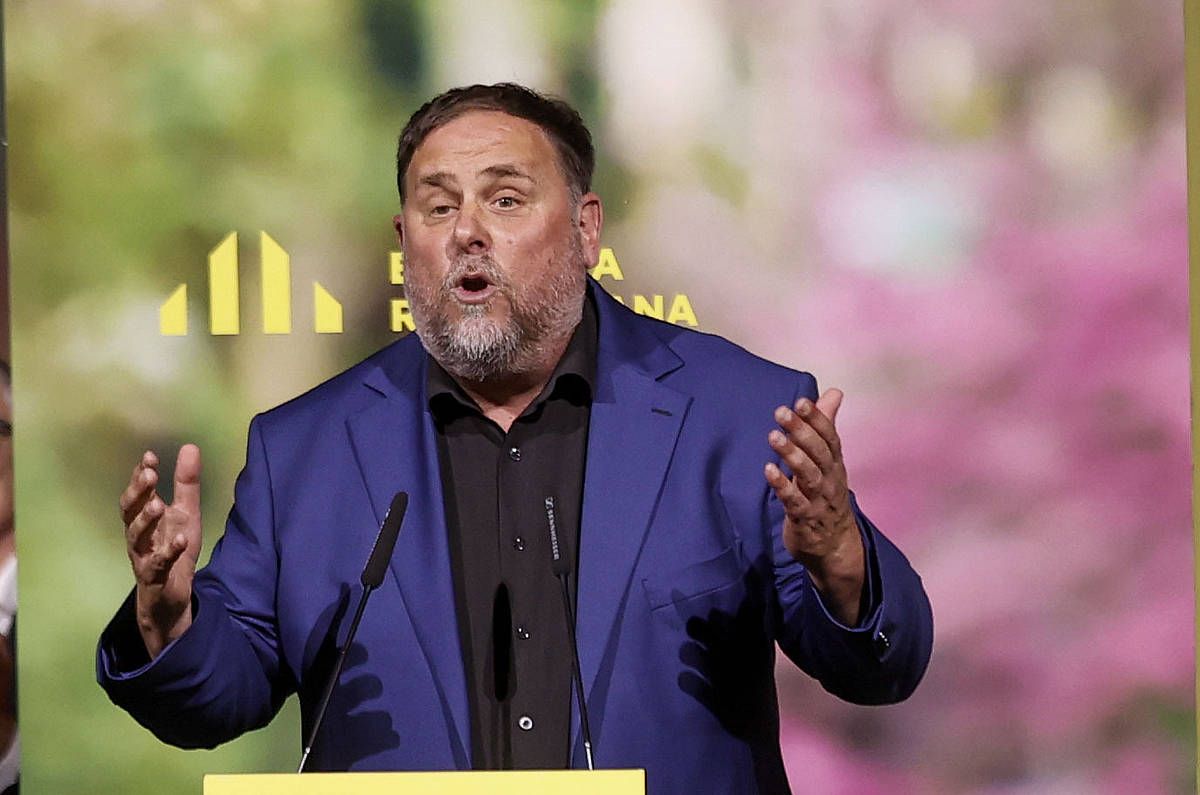 Oriol Junqueras ERCko presidentea, alderdiaren agerraldi batean. TONI ALBIR / EFE