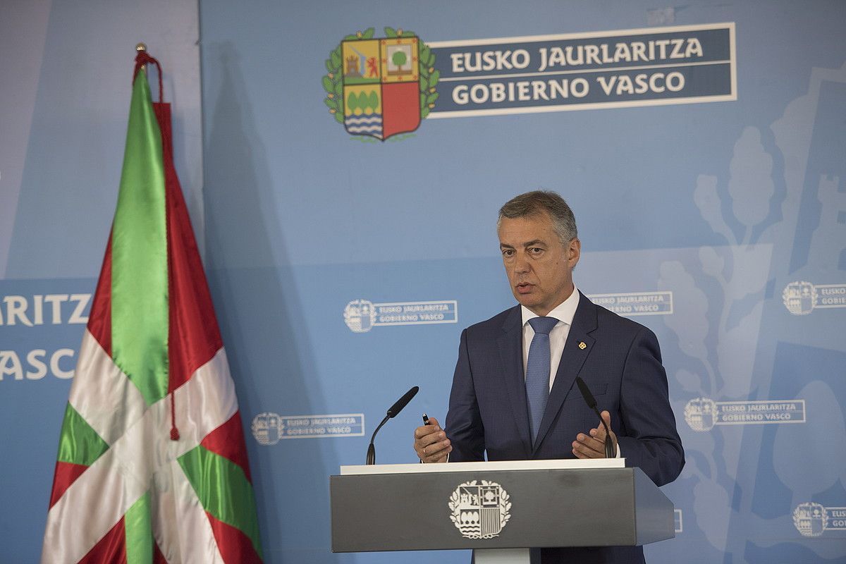 Iñigo Urkullu Jaurlaritzako lehendakaria abuztuaren 28an, Donostian, Miramar jauregian, urte politikoaren hasierako hitzaldian. JUAN CARLOS RUIZ / FOKU. Iñigo Urkullu Jaurlaritzako lehendakaria abuztuaren 28an, Donostian, Miramar jauregian, urte politikoaren hasierako hitzaldian. JUAN CARLOS RUIZ / FOKU.